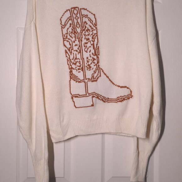Wrangler: Cowboy Boot USED Women's Cropped Sweater (S, Cream) - Picture 6 of 7